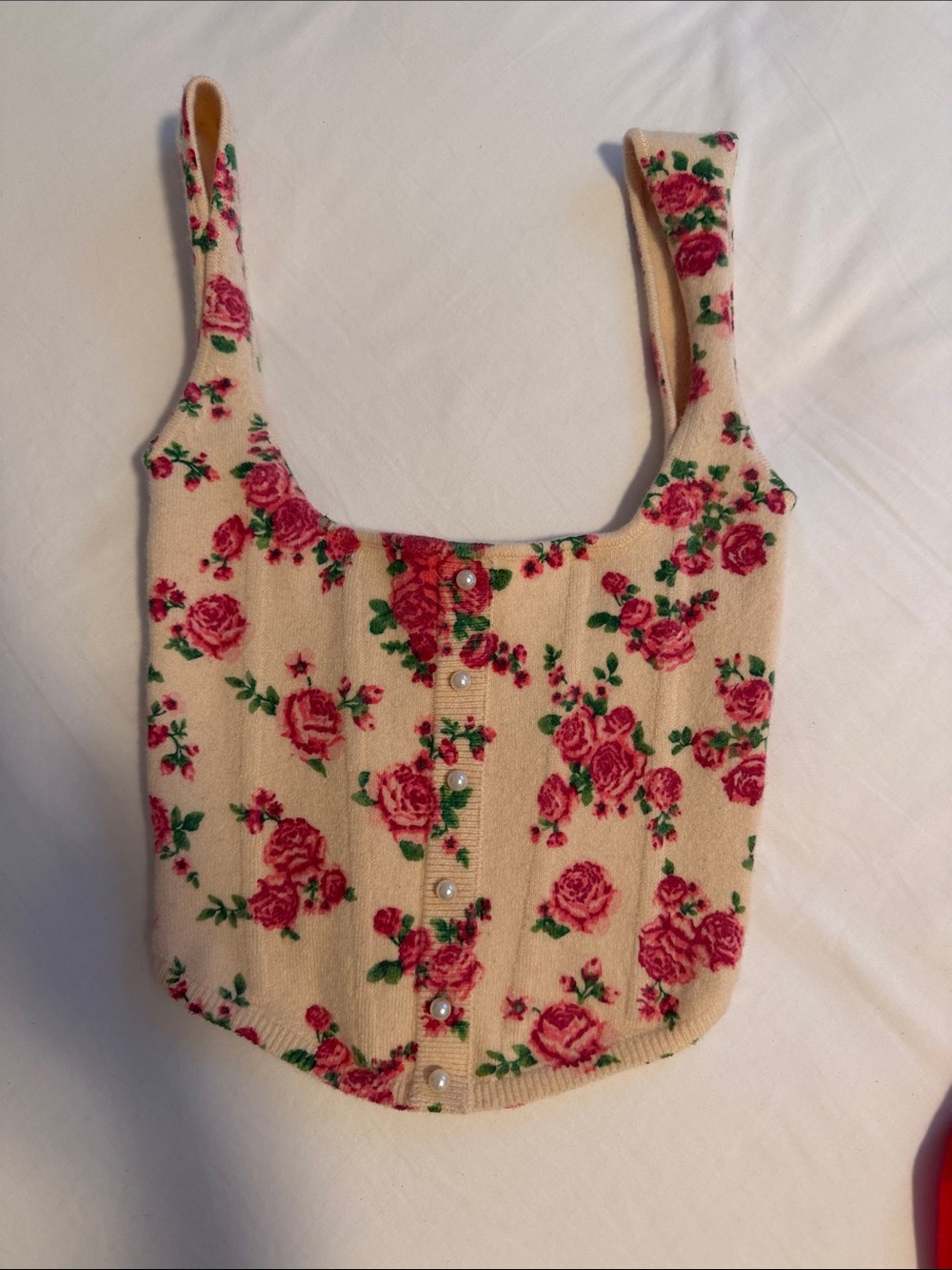 Danielle Guizio Cream Floral Pearl-Button Tank Top